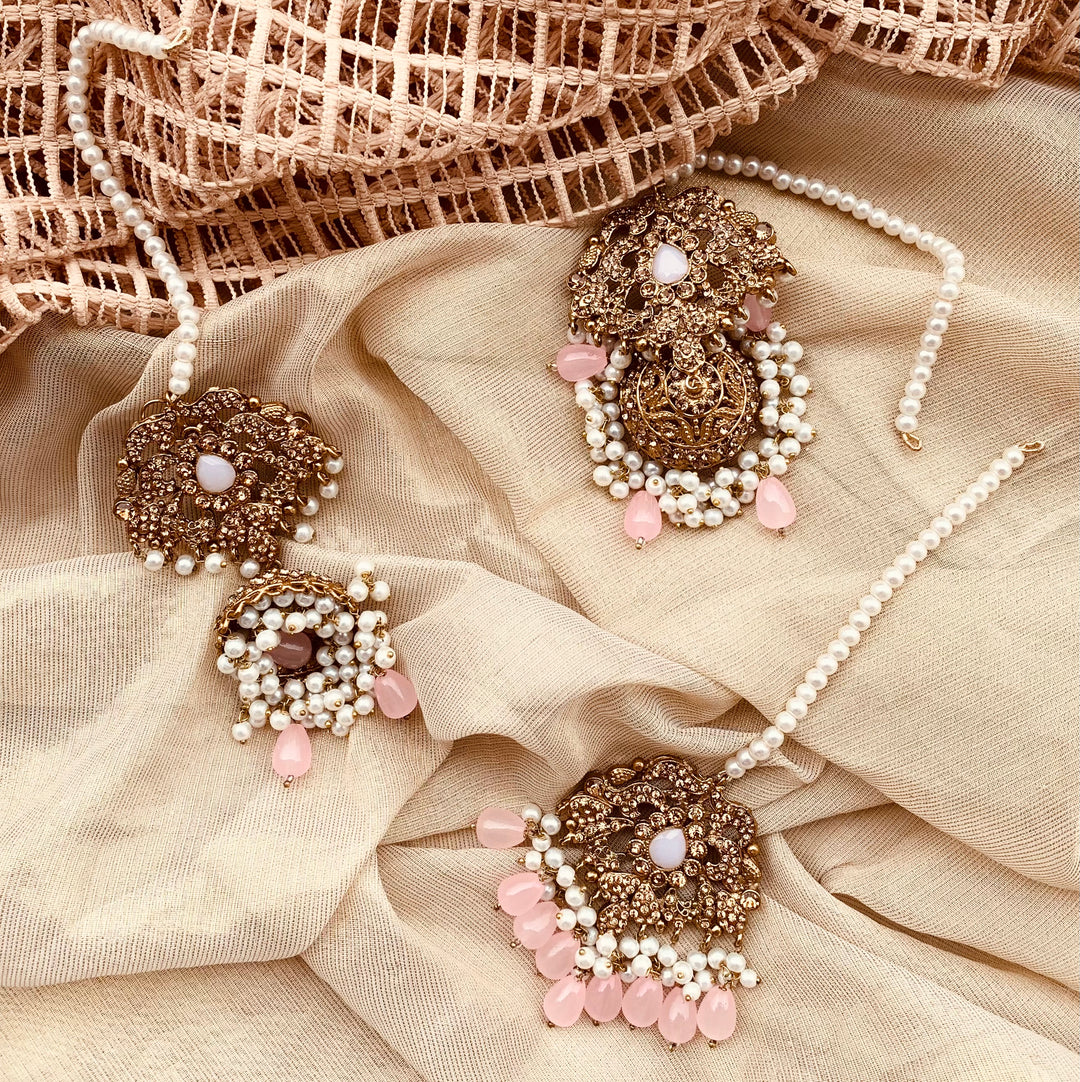 Blush bloom earrings & tikka - MFH
