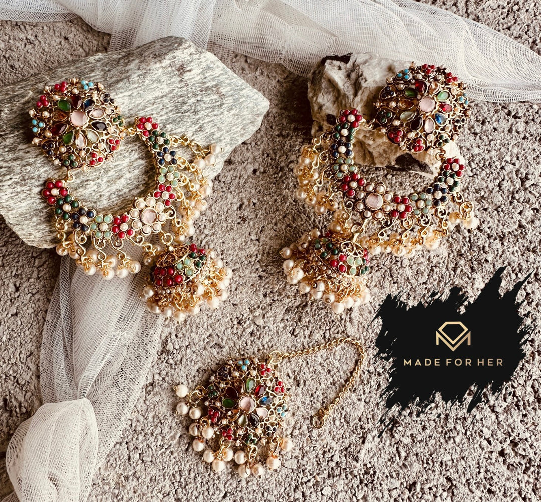 Rang-e-Nauratan Earrings & Tikka - KWA1007