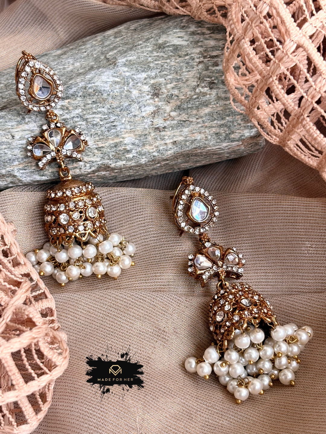 Mehira Antique Jhumki Earrings - LNS1151