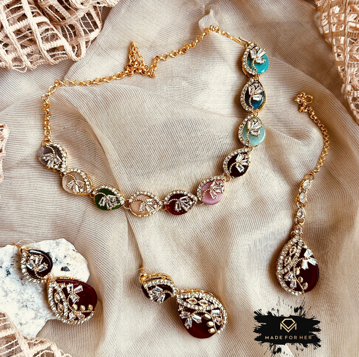 Opulent Stone Necklace Set - KSH1051