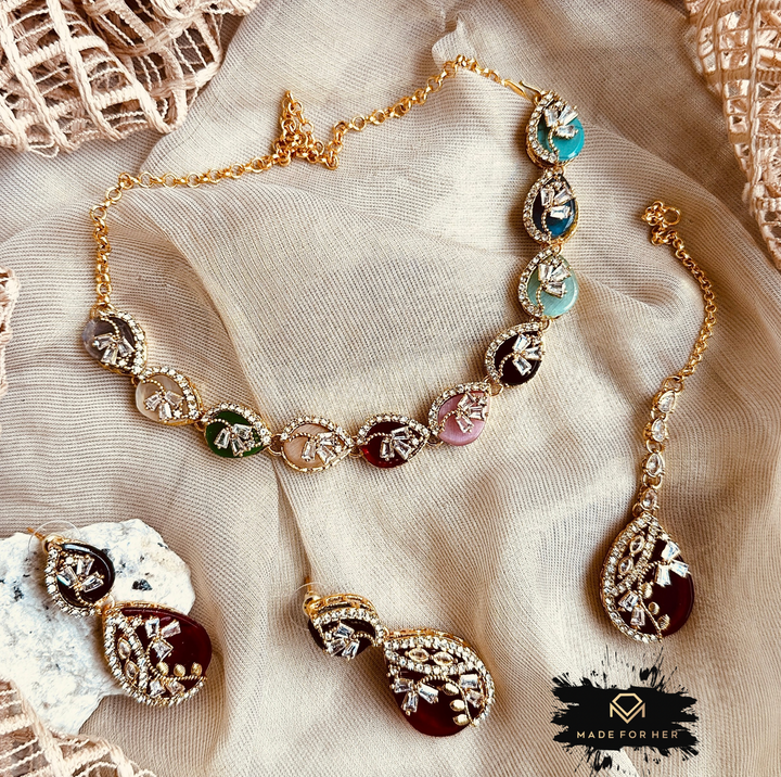 Opulent Stone Necklace Set - KSH1051