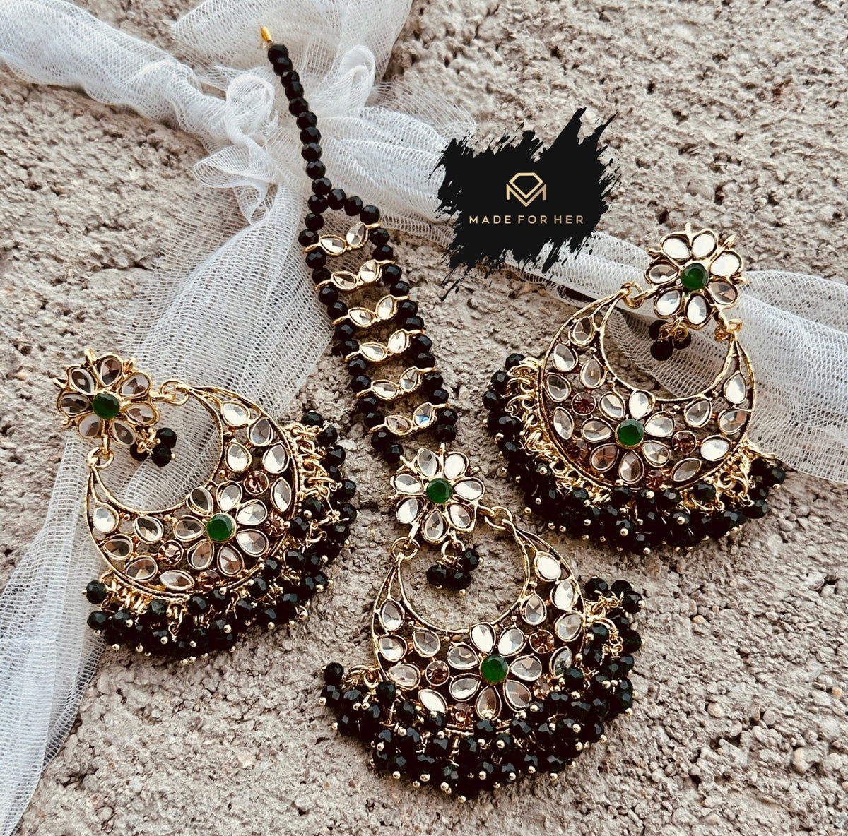 Embellished Earrings & Tikka Pair -  KWA1001