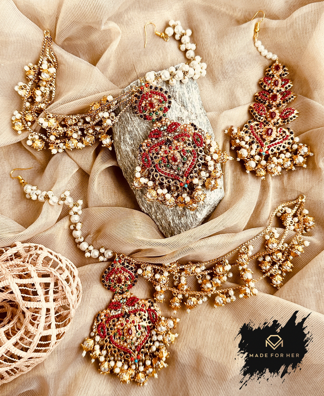 Noor Jahan – Nauratan Earrings & Tikka - LNS1019