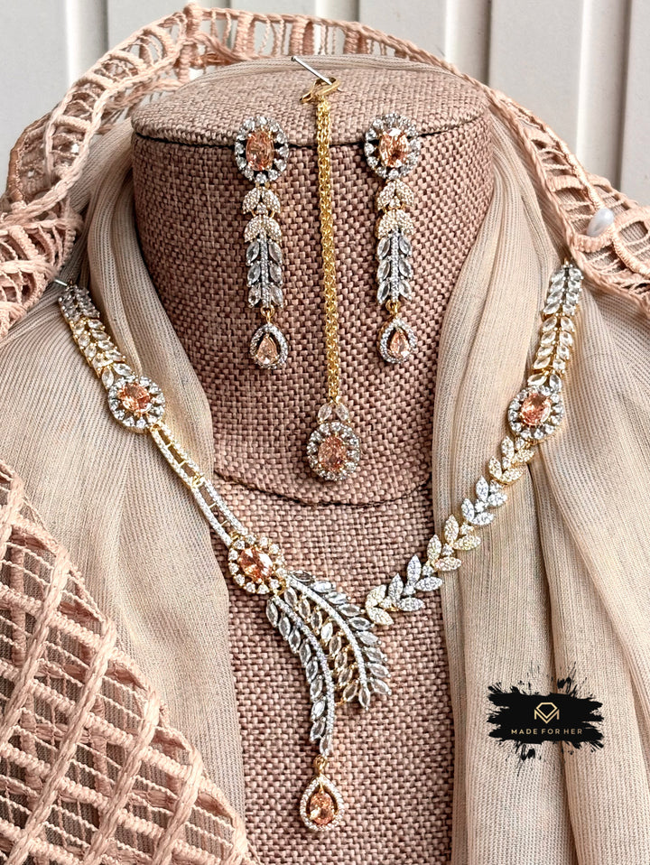 Crystal Veil Zircon Necklace Set - KFS1059