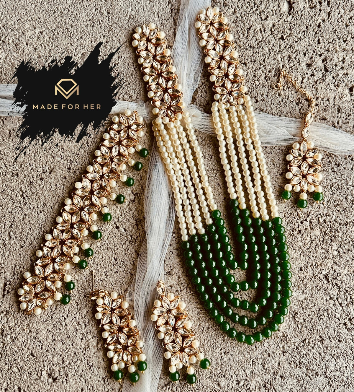 Ethereal Pearl Cascade Set - Coloured - KAHD1001