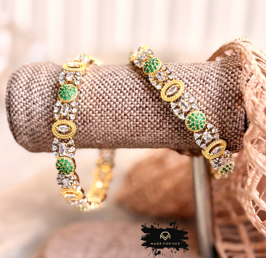 Bloom Zircon Bangles – Green - KKB1014