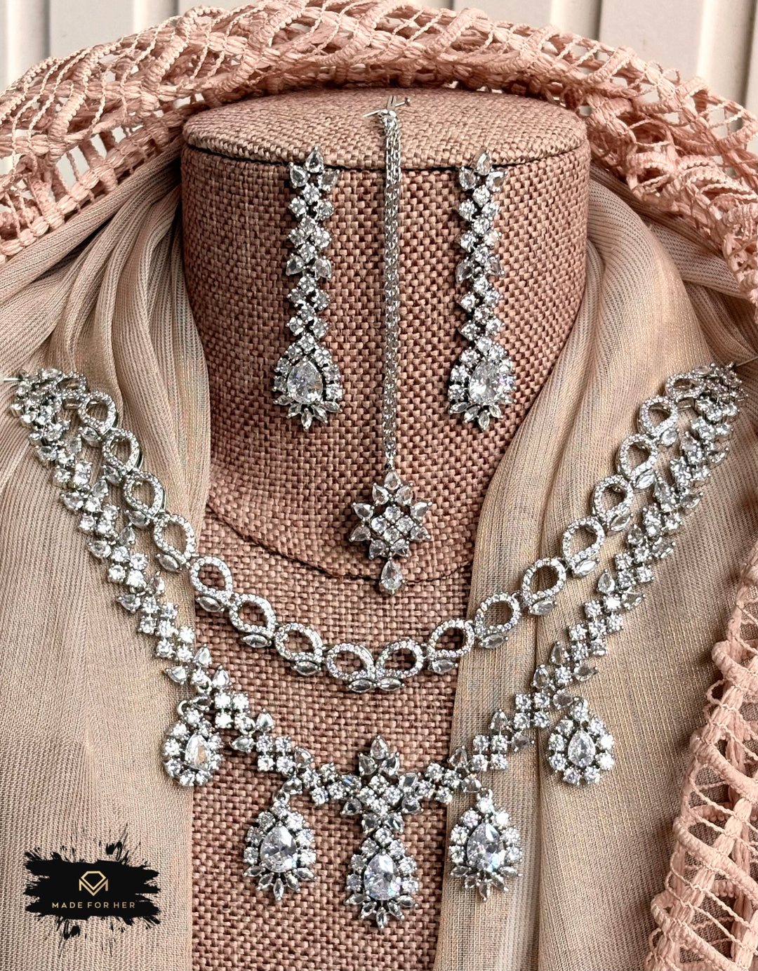 Moonstone Zircon Necklace Set - KFS1055