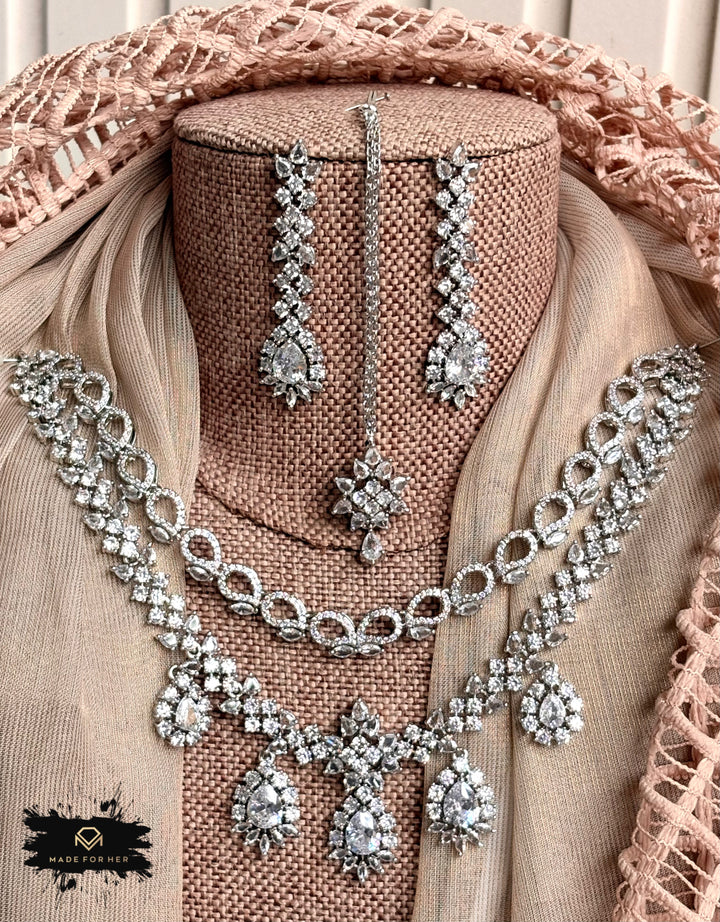 Moonstone Zircon Necklace Set - KFS1055