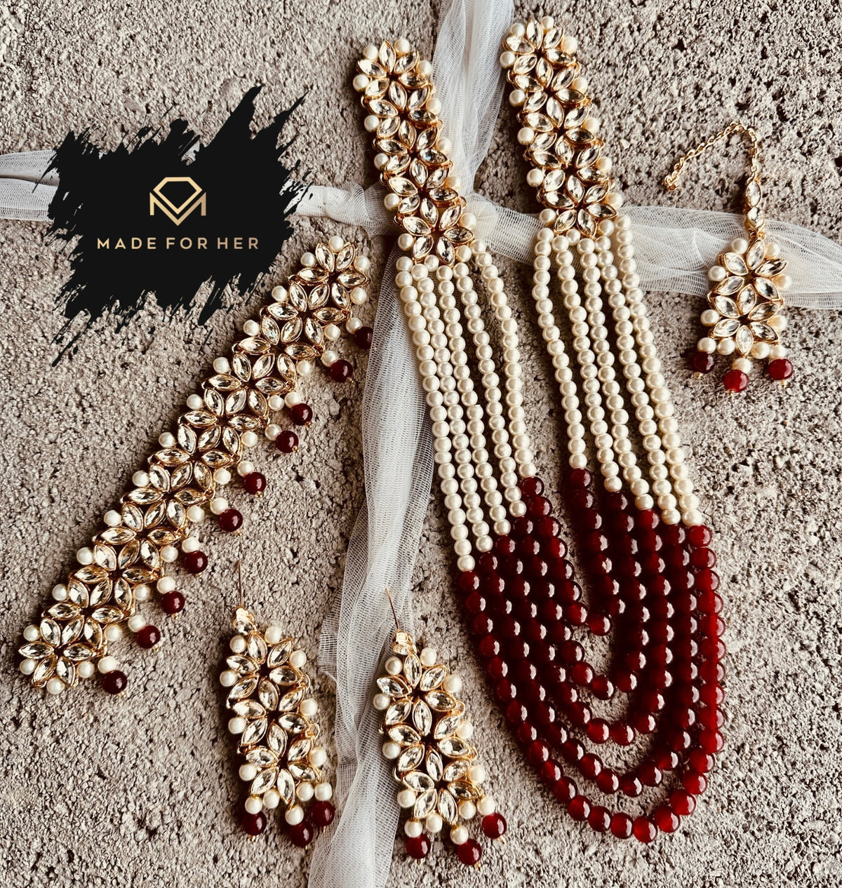 Ethereal Pearl Cascade Set - Coloured - KAHD1001