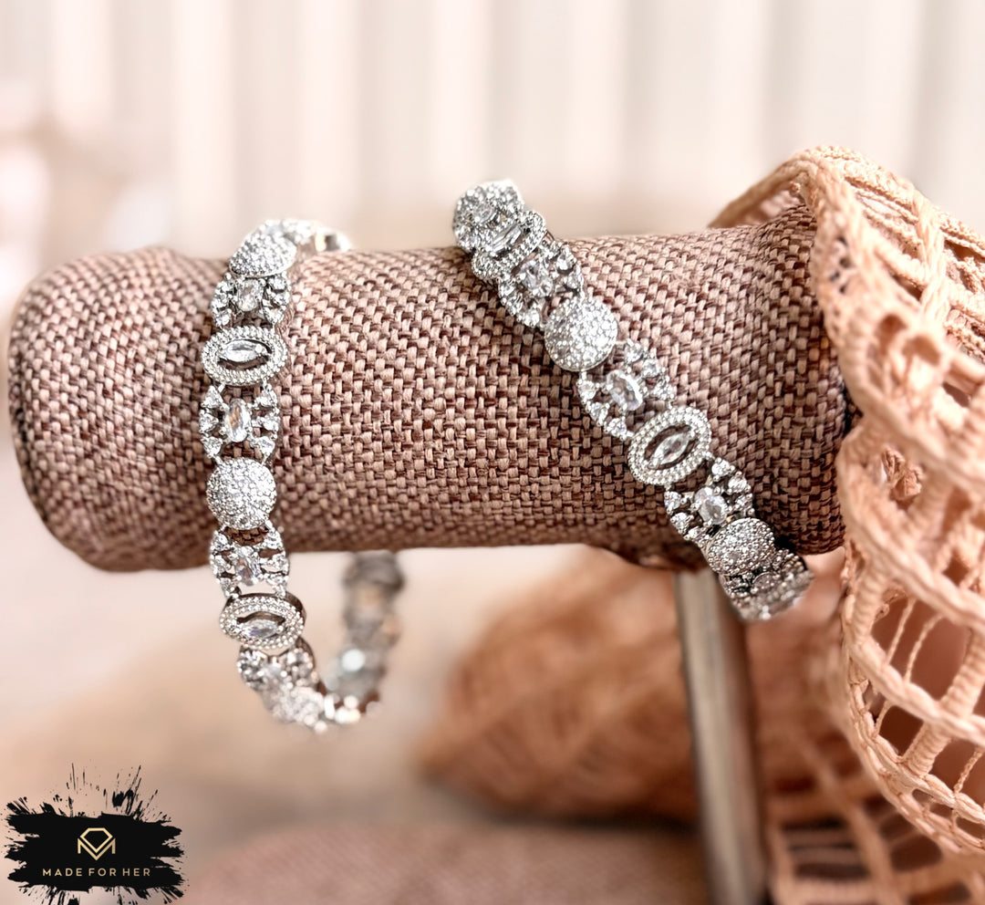 Bloom Zircon Bangles – Silver - KKB1014