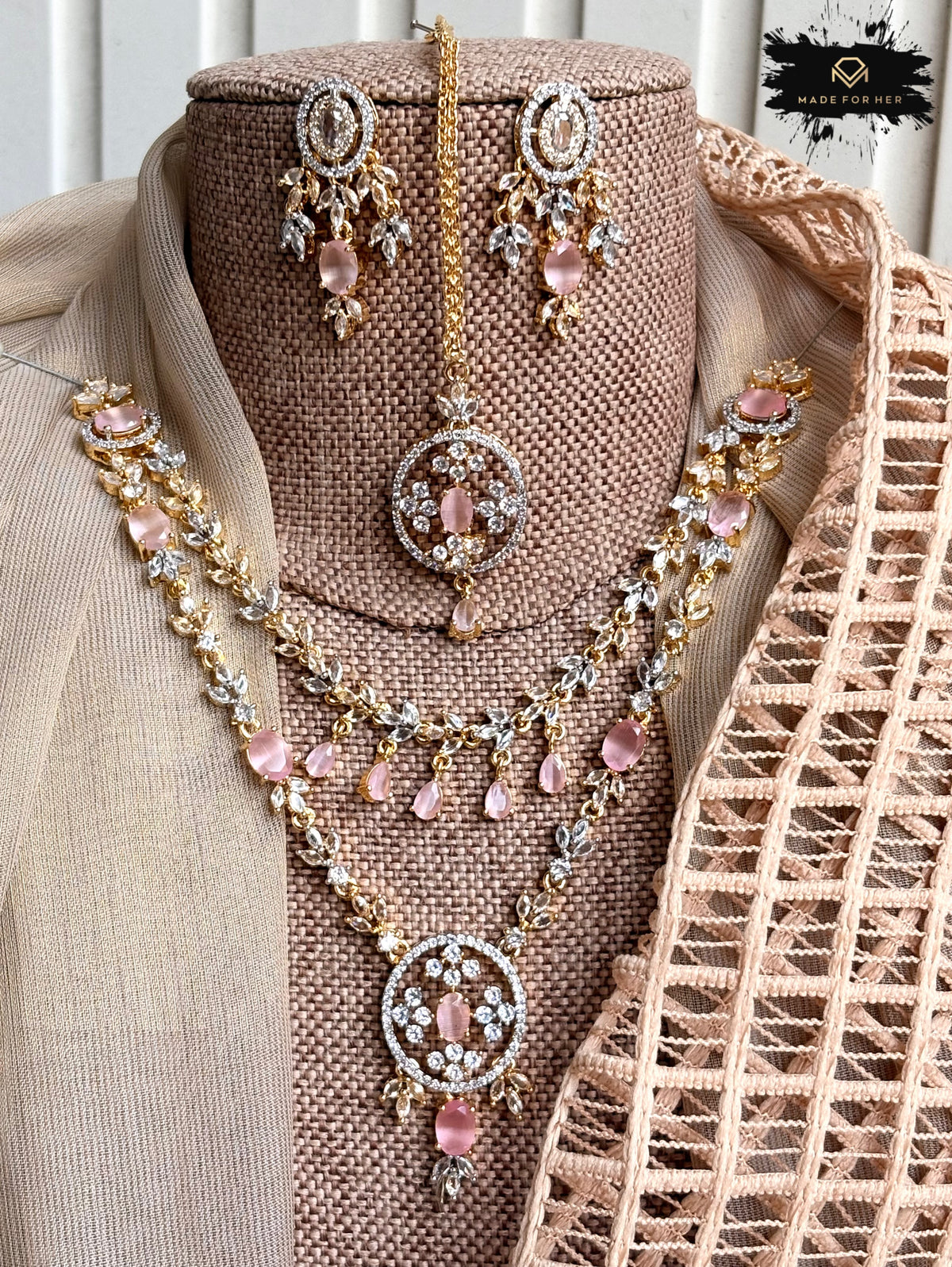 Gleaming Zircon Necklace Set - KFS1060