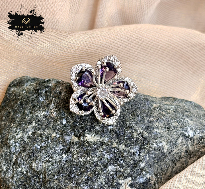 Flower Zircon Ring - Adjustable - KSTP1011