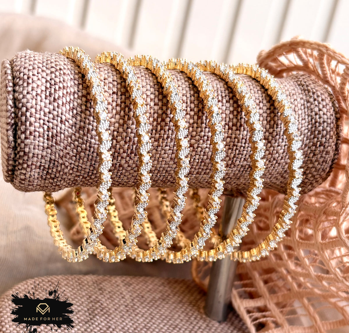 Classic Zircon Choori Set (6 Pcs) - Golden - KKB1026