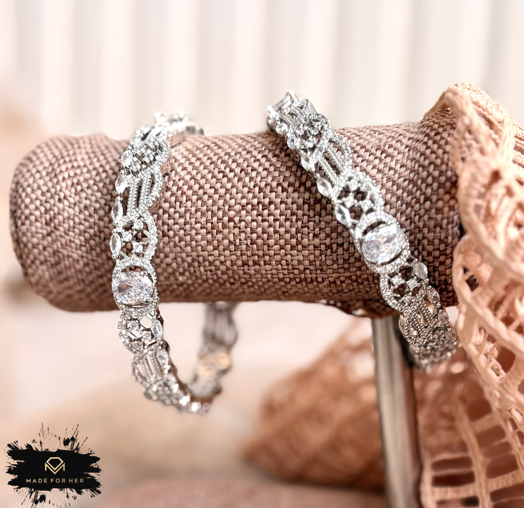 Crystal Glow Zircon Bangles - Silver - KKB1022