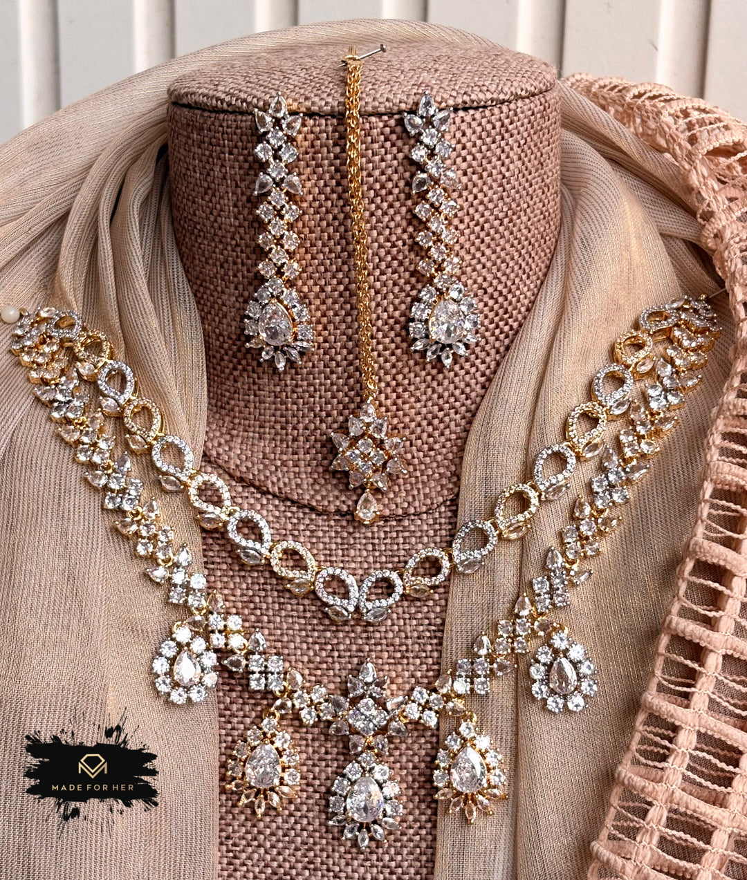 Moonstone Zircon Necklace Set - KFS1055
