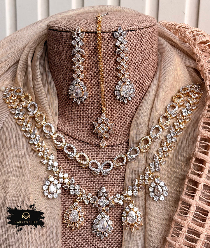 Moonstone Zircon Necklace Set - KFS1055