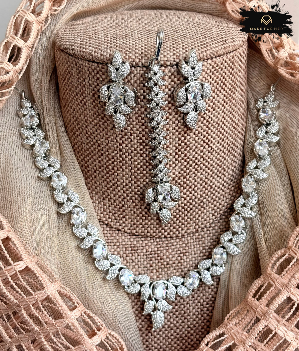 Prestige AD Zircon Necklace Set - Silver - KB1022