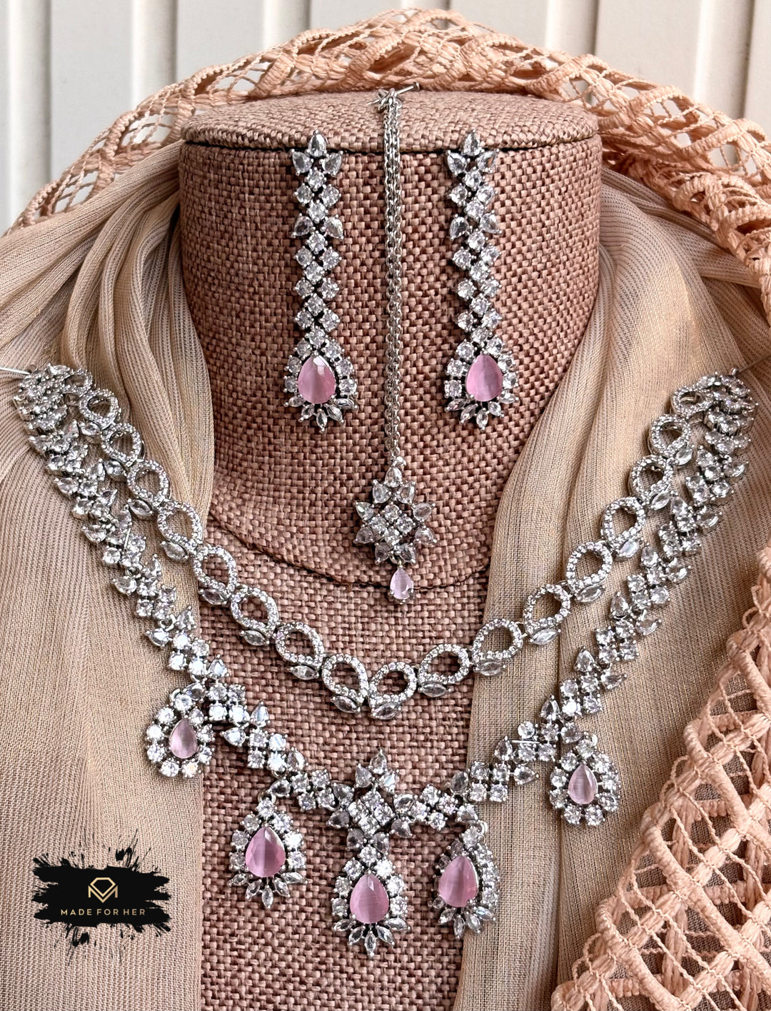 Moonstone Zircon Necklace Set - KFS1055
