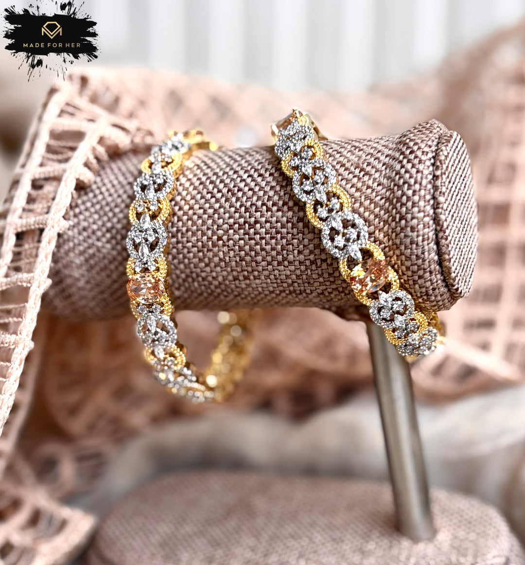 Diamond Aura Zircon Bangles - Golden - KKB1024