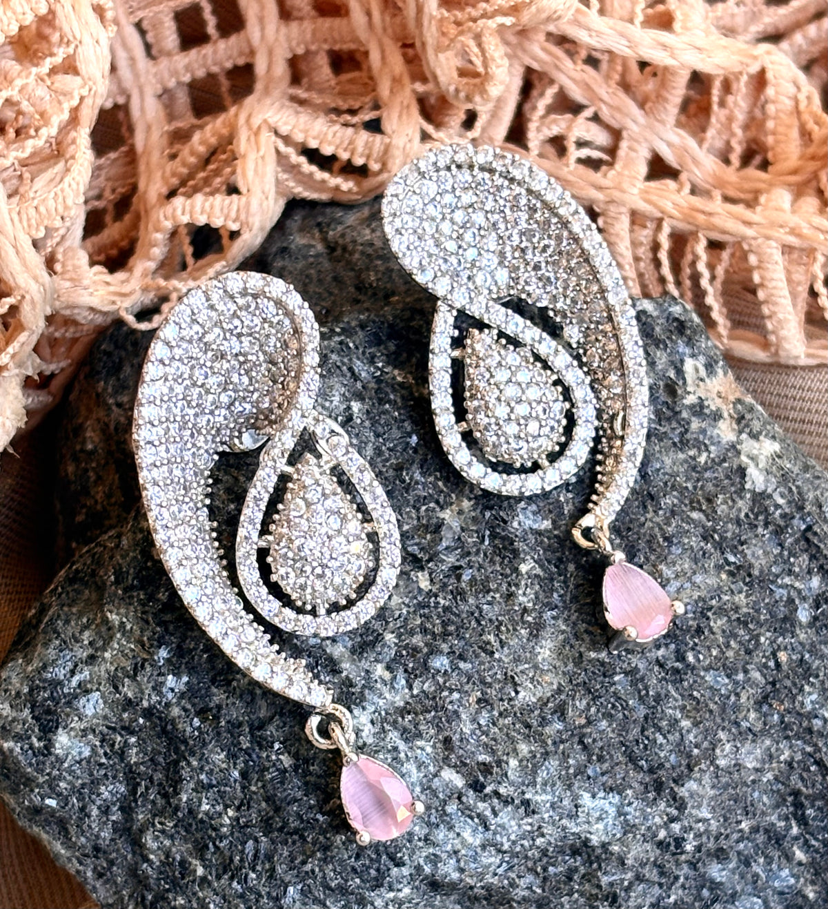 Subtle Shine Zircon Earrings - Pink - LNJ1011