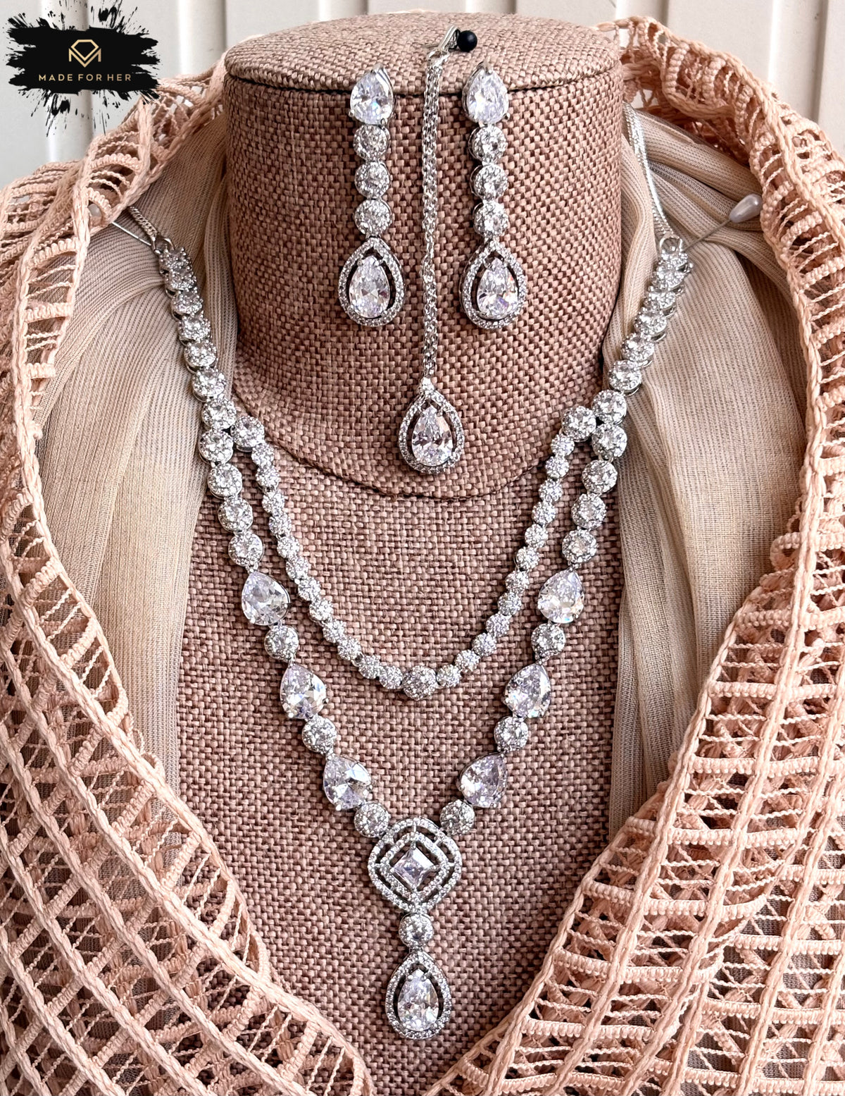 Serenique Layered Zircon Necklace Set - KFS1050